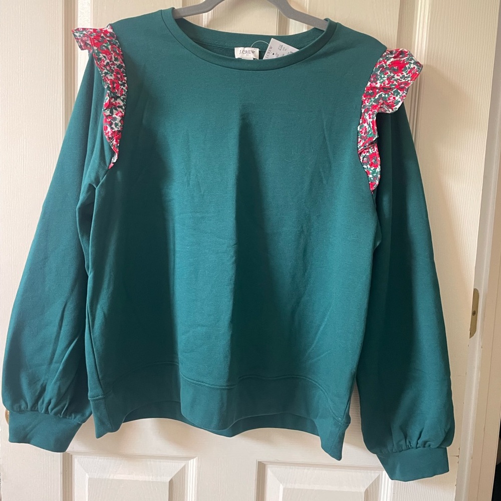 J Crew Floral Ruffle Sleeve Sweatshirt NWT